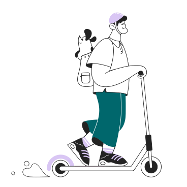 Guy and his dog riding a scooter PNG, SVG
