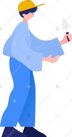 Мужчина-строитель с лопаткой в руках в PNG, SVG