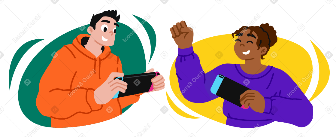 Друзья вместе играют в видеоигры в PNG, SVG