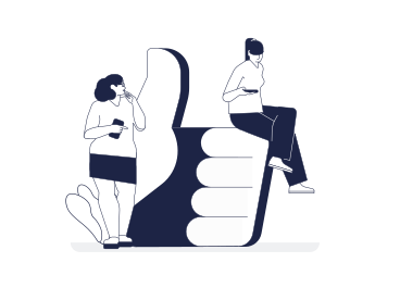 Big hand with thumb up and two women with phones PNG, SVG