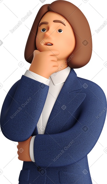 Pondering businesswoman in blue suit looking left side PNG, SVG