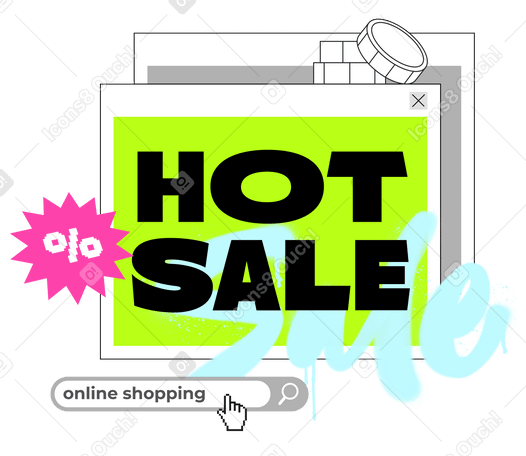 Schriftzug „hot sale“ mit suchleiste und prozentzeichen-text PNG, SVG