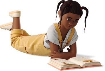 책을 가지고 누워있는 어린 소녀 PNG, SVG