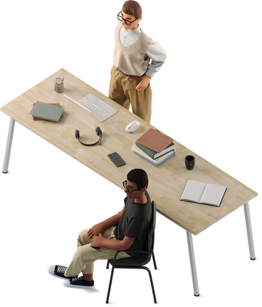 two young men working at a common table PNG, SVG