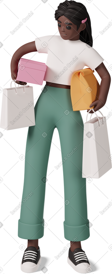 Black girl holding box and bags PNG, SVG