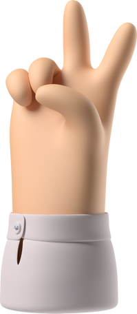 3D White skin hand showing v sign PNG, SVG