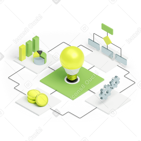 3D idea for business success and project management animated illustration in GIF, Lottie (JSON), AE