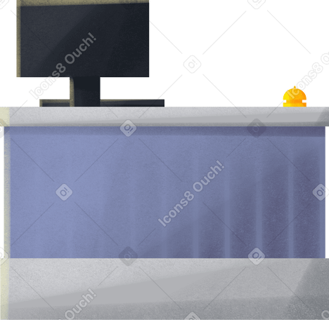reception desk with a computer and a desk bell PNG, SVG