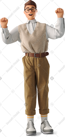 3D young man raising his fists PNG, SVG