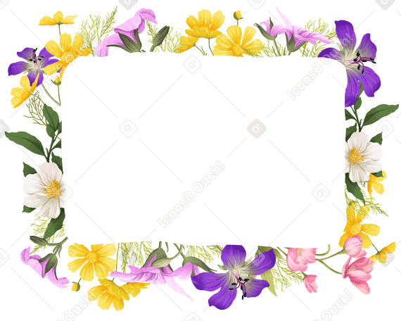 Colorful small flowers around copy space rectangle PNG, SVG