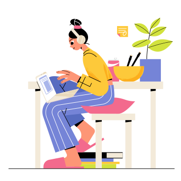Анимированная иллюстрация Girl is working on laptop at a remote job в GIF, Lottie (JSON), AE