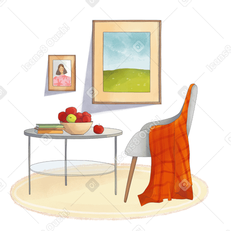 Armchair with coffee table Illustration in PNG, SVG