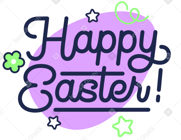 用鸡蛋、花和星星的文字写下复活节快乐 PNG, SVG