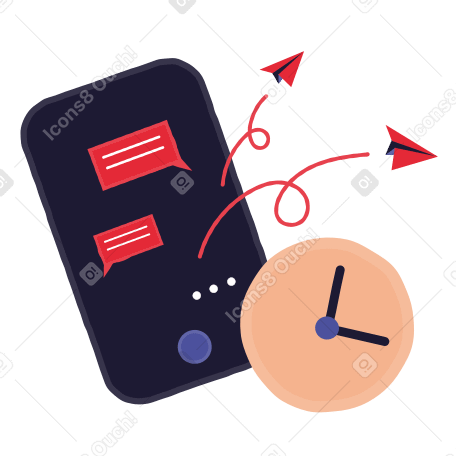 Watch and a mobile phone from which messages are sent PNG, SVG
