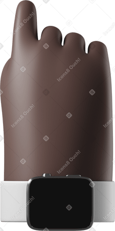 3D Back view of a black skin hand with smartwatch turned off pointing up Illustration in PNG, SVG