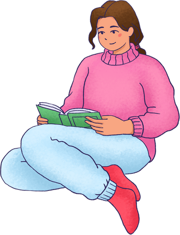 Woman sitting and reading a book PNG、SVG