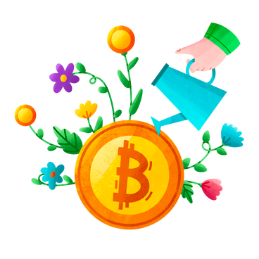 Businessman watering tree with bitcoin coins PNG, SVG