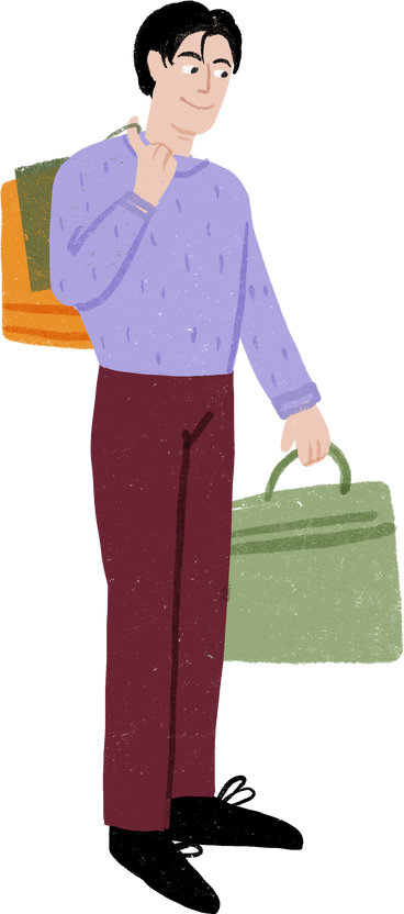 Man with shopping bags looking down в PNG, SVG