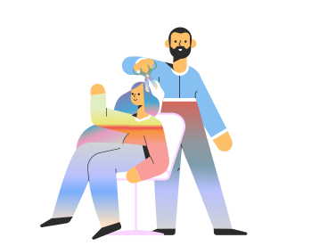 Male hairdresser cutting a woman's hair PNG, SVG