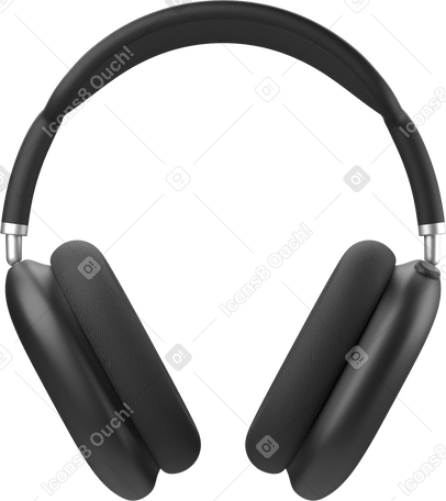 3D black headphones front view Illustration in PNG, SVG