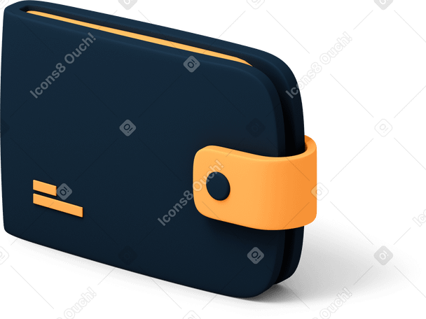 3D Side view of black wallet with button lock Illustration in PNG, SVG