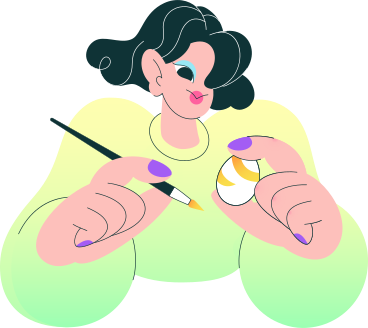 Mujer pintando un huevo de pascua PNG, SVG