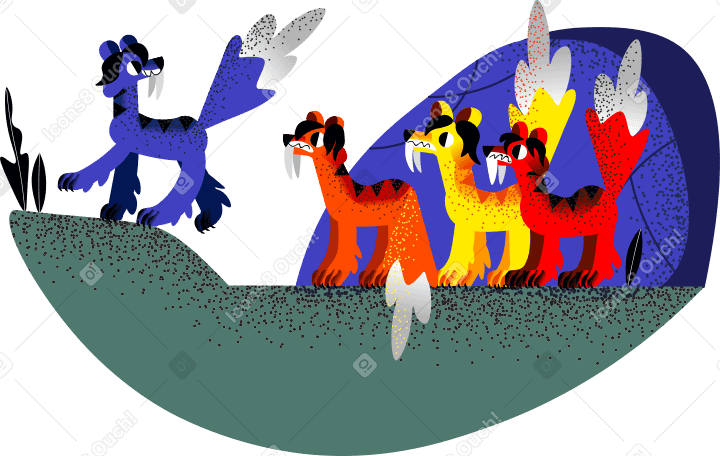 Animals come out of the cave Illustration in PNG, SVG