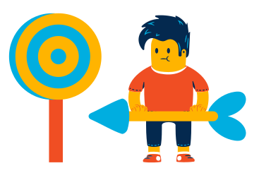Man with arrow standing next to bullseye PNG, SVG
