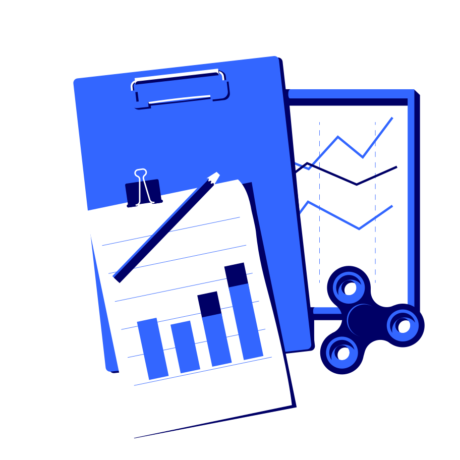 Indicators of growing business and spinner Illustration in PNG, SVG