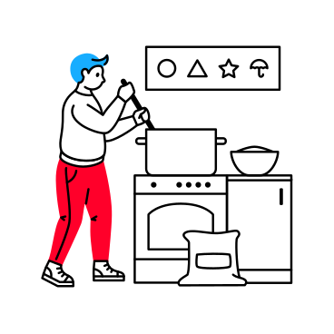 Man cooking on electric stove PNG, SVG