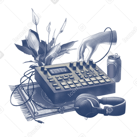 Electronic musician setup Illustration in PNG, SVG