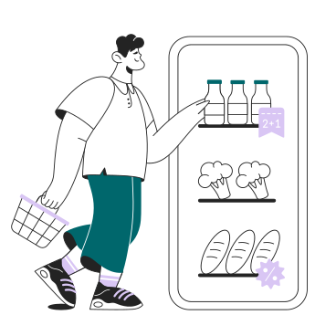 Mann kauft lebensmittel online PNG, SVG