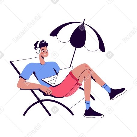 Guy is doing remote work in the resort Illustration in PNG, SVG