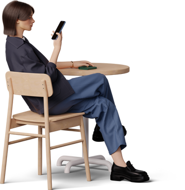 Молодая женщина смотрит в телефон в PNG, SVG