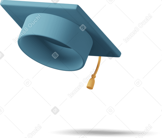 3D Blue graduation hat in the air Illustration in PNG, SVG