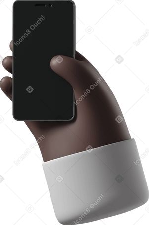 3D Black skin hand with a phone PNG, SVG