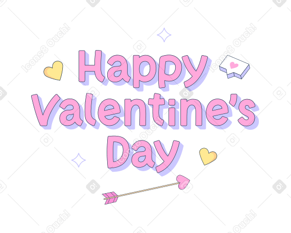 С днем святого валентина надпись со стрелой и сердечками в PNG, SVG