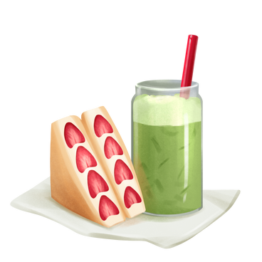 Matcha drink with korean strawberry sandwich PNG, SVG