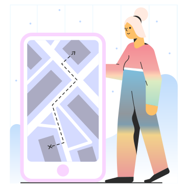 Frau benutzt einen navigator am telefon PNG, SVG