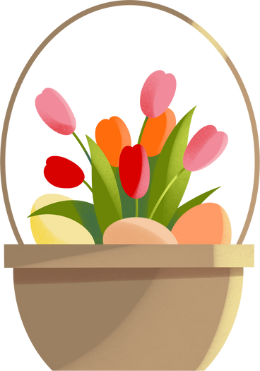 basket with flowers and eggs PNG, SVG