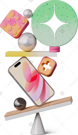 3D front view of smartphone with abstract figures PNG, SVG