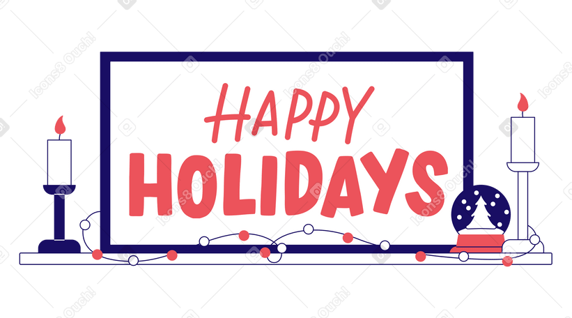 Lettering Happy holidays with candles and christmas lights PNG, SVG