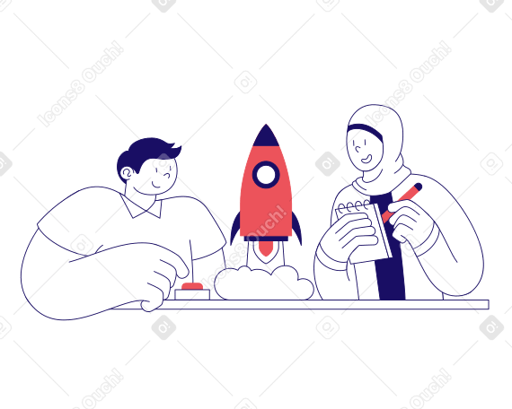 Ilustração animada de Homem e uma mulher lançam uma startup em GIF, Lottie (JSON), AE
