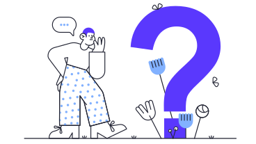 Ilustración animada de Hombre pensativo mirando el signo de interrogación en GIF, Lottie (JSON), AE