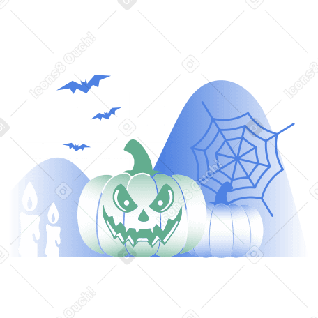 Evil pumpkin, candles, bats and cobweb PNG, SVG