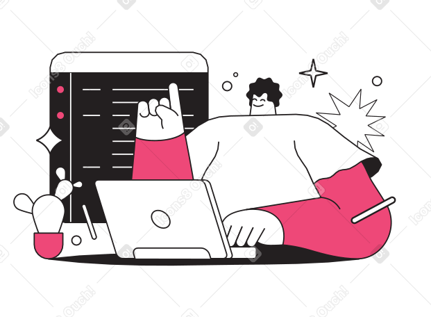 Ilustración animada de Hombre programador escribiendo código en una computadora portátil en GIF, Lottie (JSON), AE