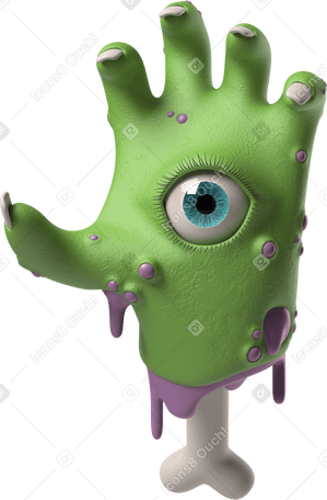 3D Green zombie hand with an eye on the palm PNG, SVG