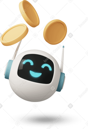 3D small chatbot with falling coins PNG、SVG