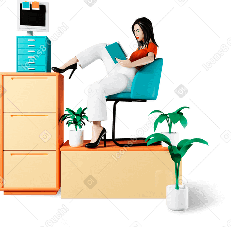 girl with book in office Illustration in PNG, SVG