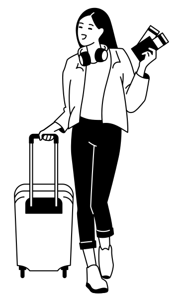 여행가방과 티켓을 들고 여행을 가는 젊은 여성 PNG, SVG